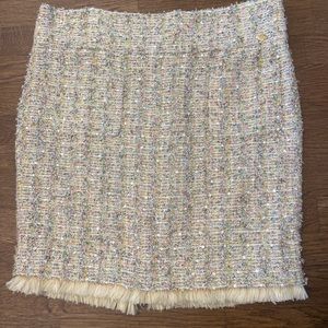 Chanel SS 2011 confetti tweed skirt with feather trim